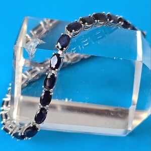 Natural Blue Sapphire 925 Sterling Silver Tennis Bracelet 7"